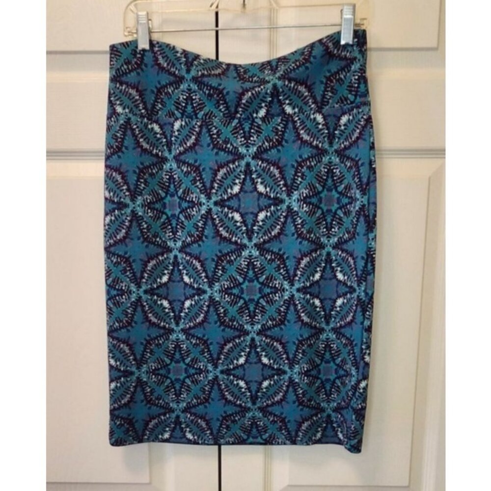 Lularoe Cassie Teal Blue Purple Sand Dollar Pencil Straight Skirt Size L